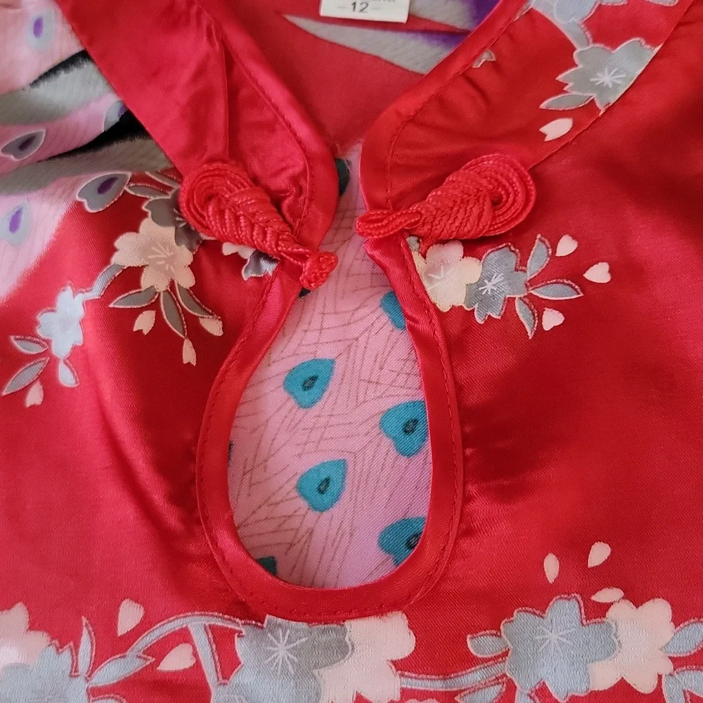 Wudiemi Chinese Peacock Sleeveless Dress Mandarin Collar Red Pink Size 8/10